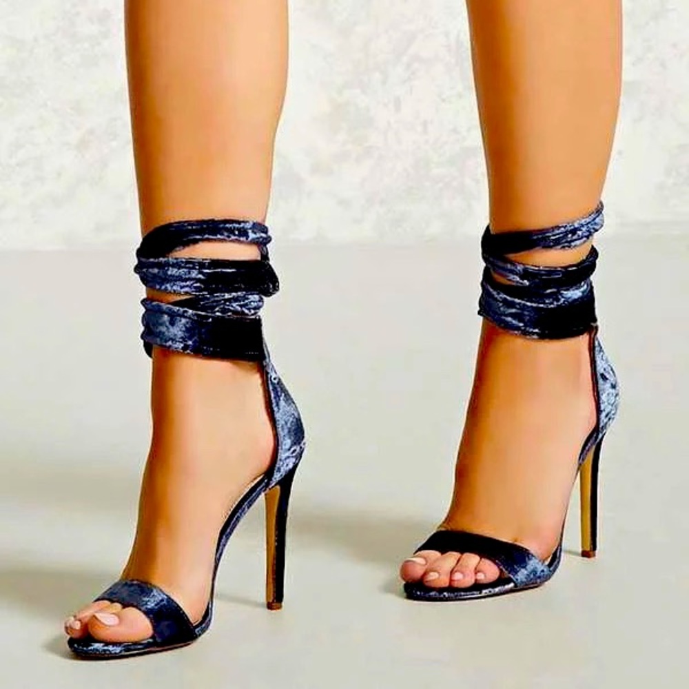 Crushed Velvet Lace-Up Heels